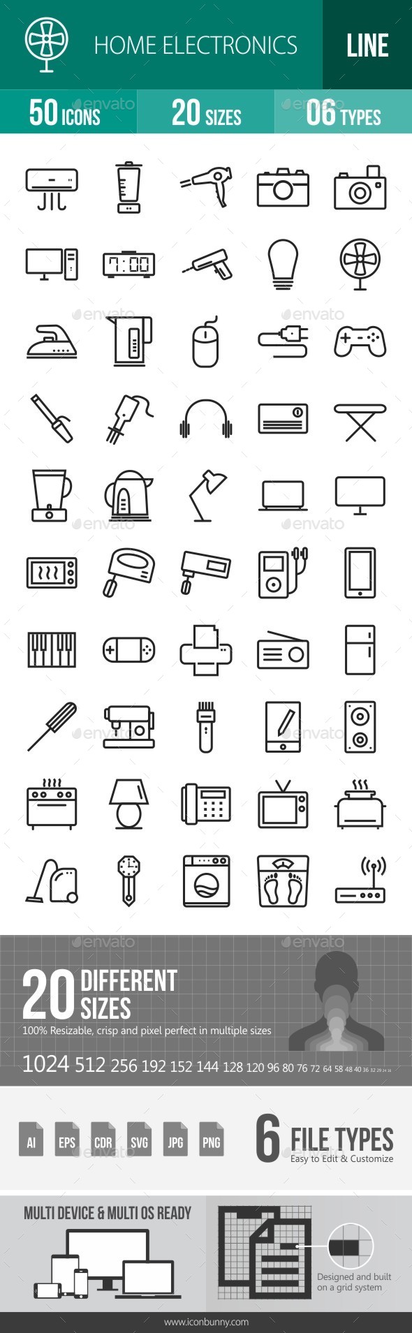 Home Electronics Line Icons - Icons