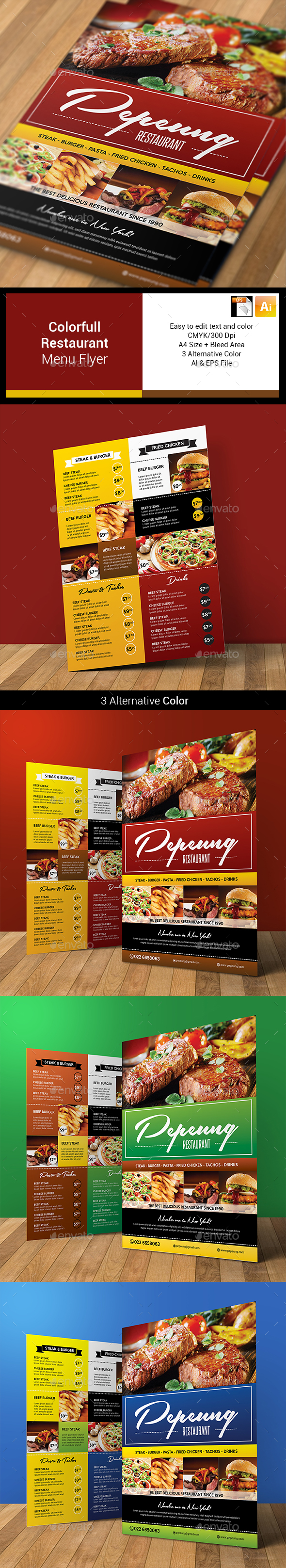 Colorfull Restaurant Menu Flyer - Food Menus Print Templates