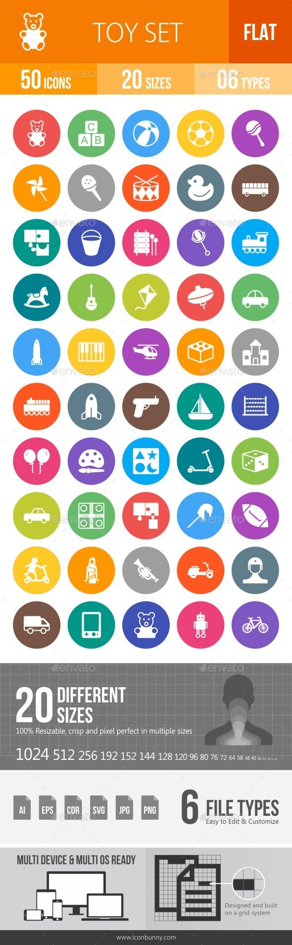 Toys Flat Round Icons - Icons