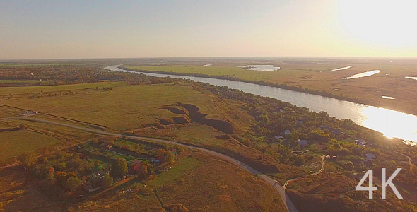 Valley With Wide River, Green Fields and Trees alt