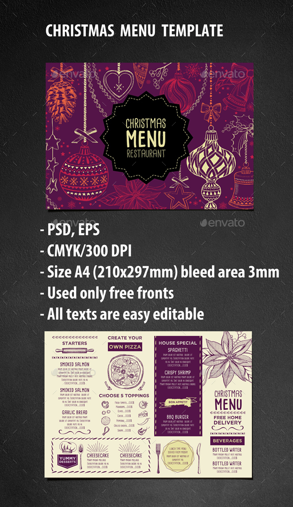 Christmas Restaurant Template - Food Menus Print Templates