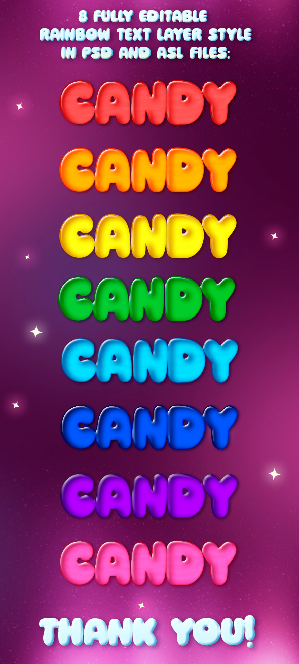 8 Rainbow 3D Cartoon Candy Styles - Text Effects Styles