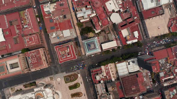 Aerial Birds Eye Overhead Top Down View of Buildings in Downtown with Torre Latinoamericana in alt