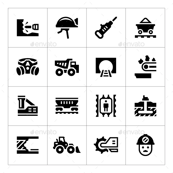 Set Icons of Mining - Man-made objects Objects