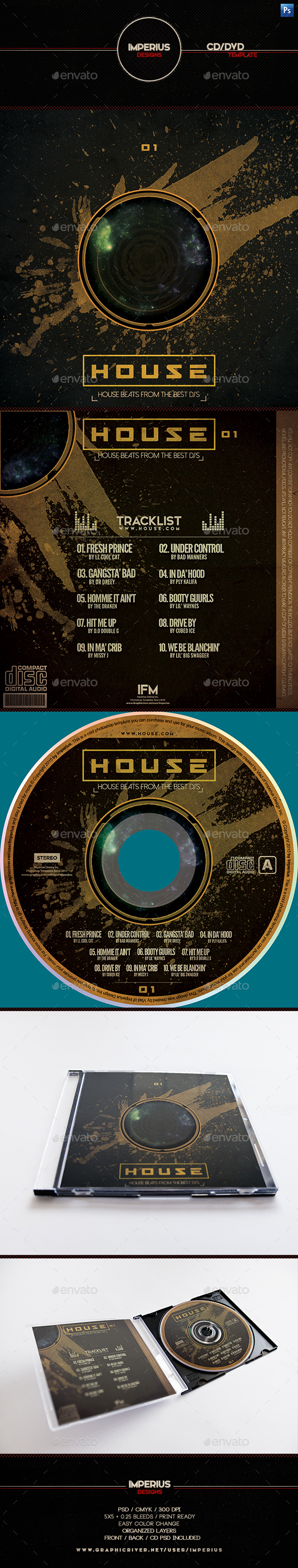 House CD/DVD Cover - CD & DVD Artwork Print Templates