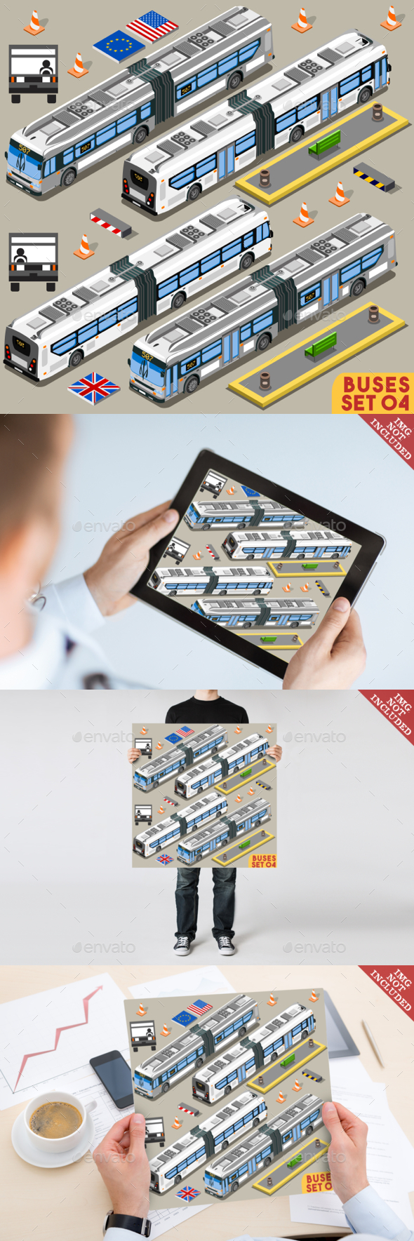 Bus Set Vehicle Isometric - Man-made Objects Objects