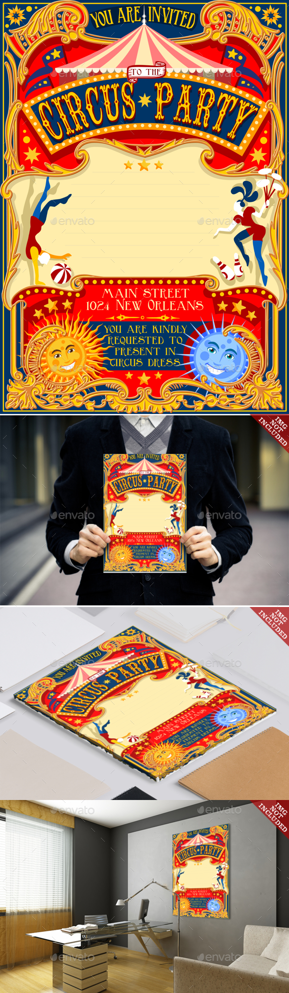 Circus Invitation Vintage 2D - Backgrounds Decorative