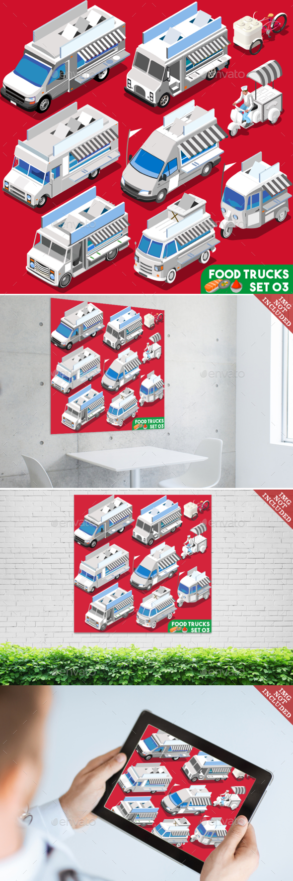 Food Truck Set Vehicle Isometric - Food Objects