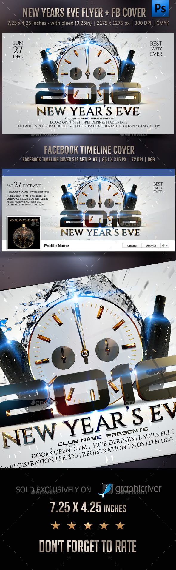 New Years Eve Flyer + FB Cover - Events Flyers