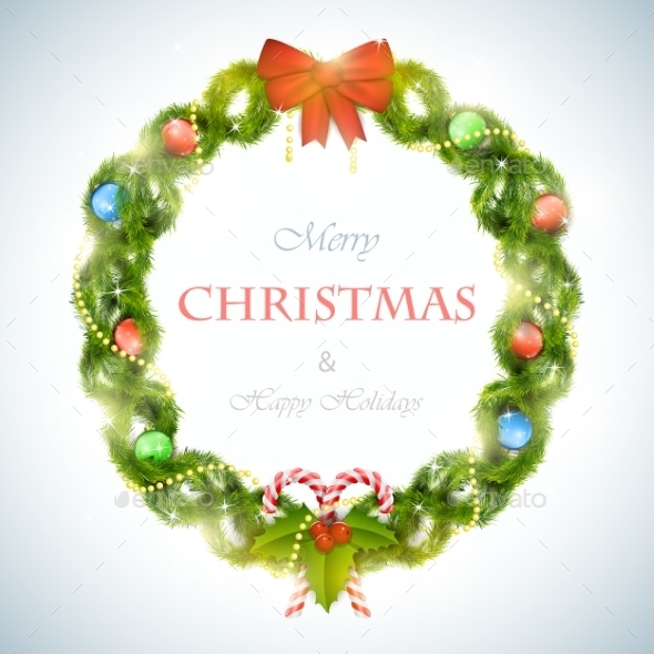 Christmas Wreath With Greeting Vector Illustration. - Christmas Seasons/Holidays