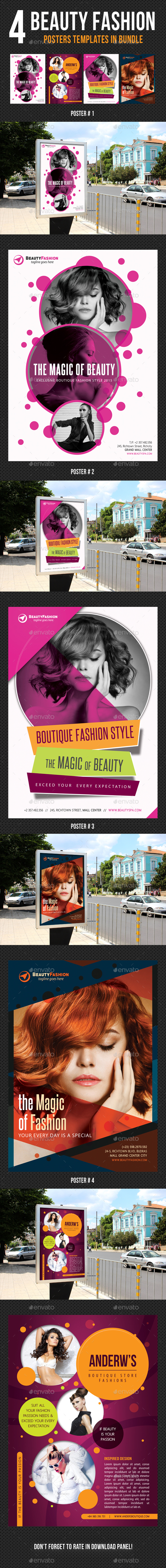 4 in 1 Beauty and Fashion Poster Bundle - Signage Print Templates