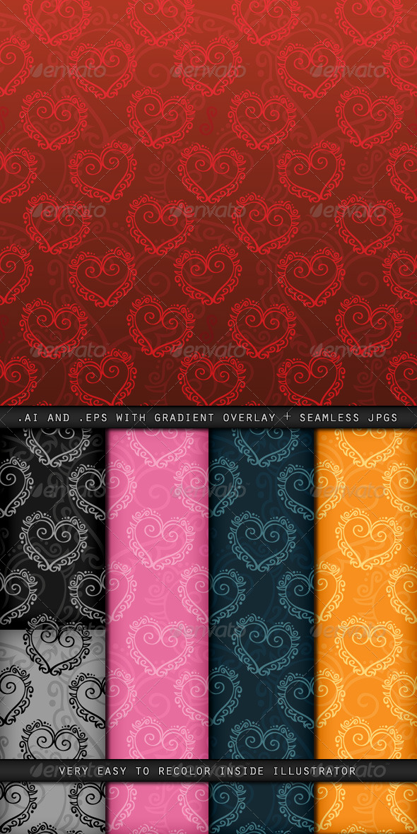 Doodly Hearts Vector Patterns - Patterns Decorative