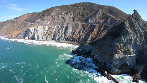 San Mateo County Ocean Coastline Rugged Cliffs Along Sea Aerial View Flying North In Helicopter alt