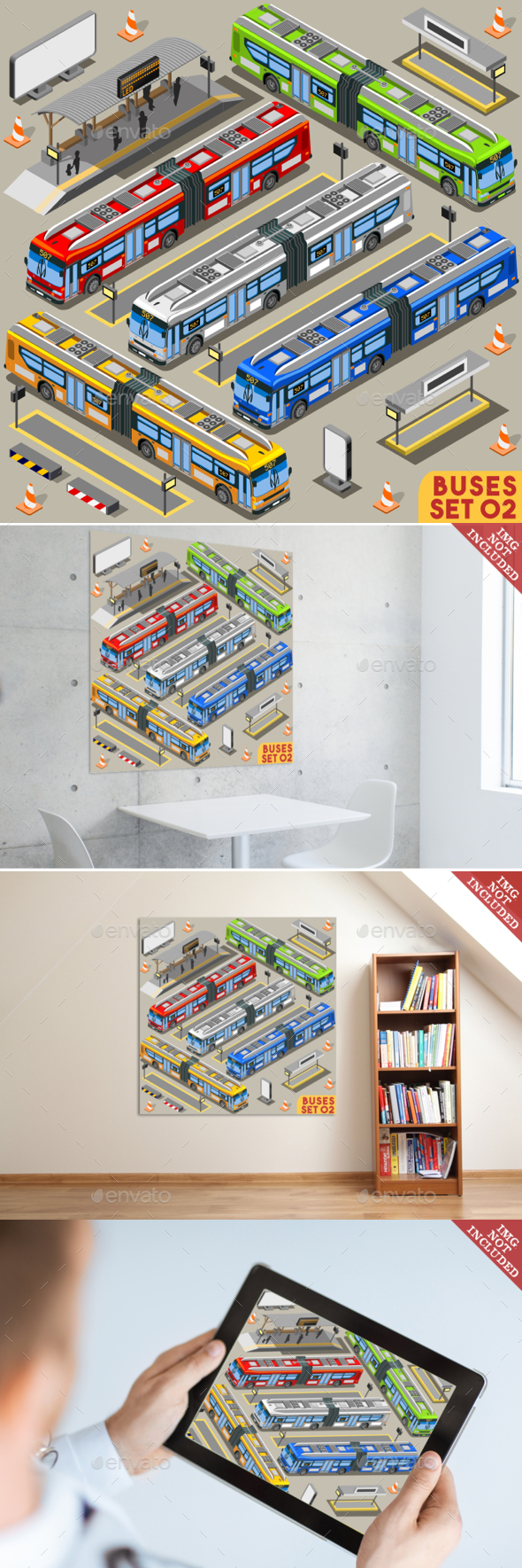 Bus Set Isometric Vehicle - Man-made Objects Objects