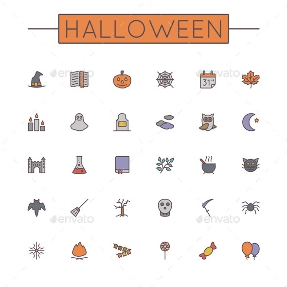 Vector Colored Halloween Line Icons - Seasonal Icons