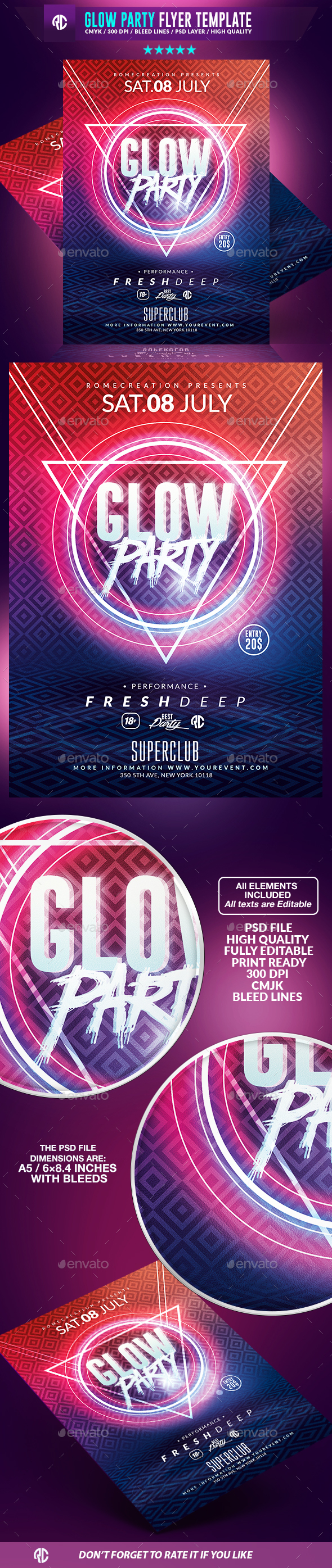 Glow Party | Psd Flyer Template - Clubs & Parties Events