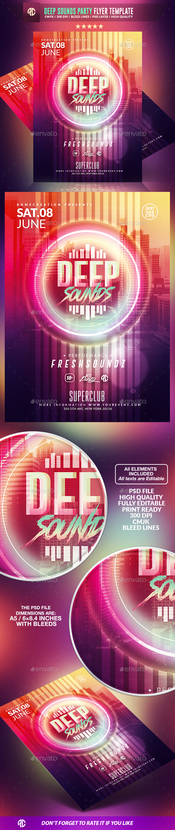 Deep Sounds Party | Psd Flyer Template - Events Flyers