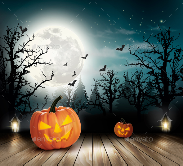 Holiday Halloween Background With Pumpkins - Halloween Seasons/Holidays