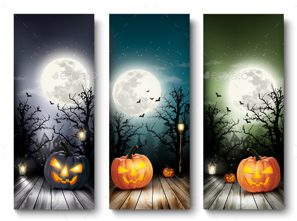 Holiday Halloween Banners With Pumpkins And Vector - Halloween Seasons/Holidays