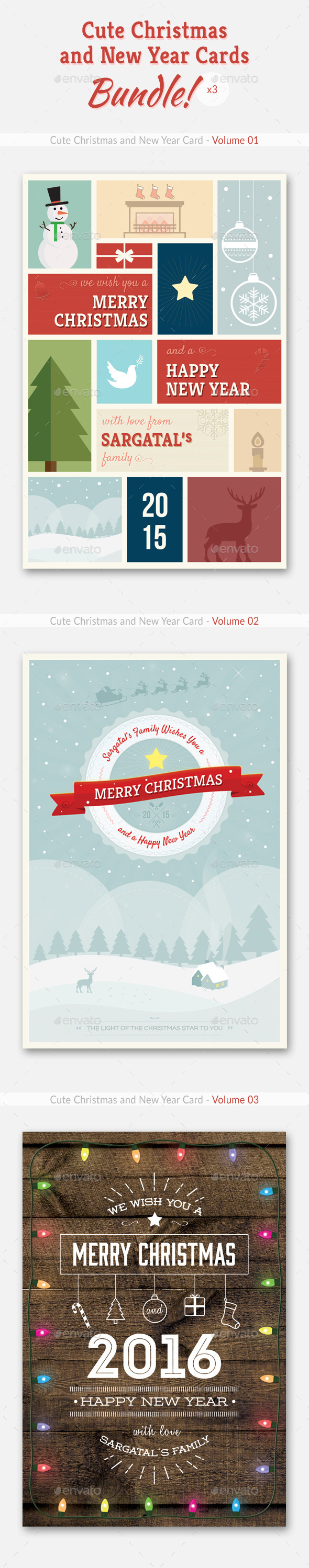 Cute Christmas and New Year Cards - Bundle 01 - Holiday Greeting Cards
