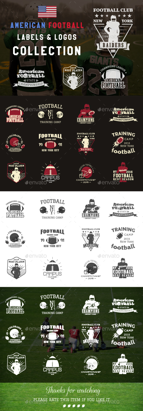American Football Badges Collection - Badges & Stickers Web Elements