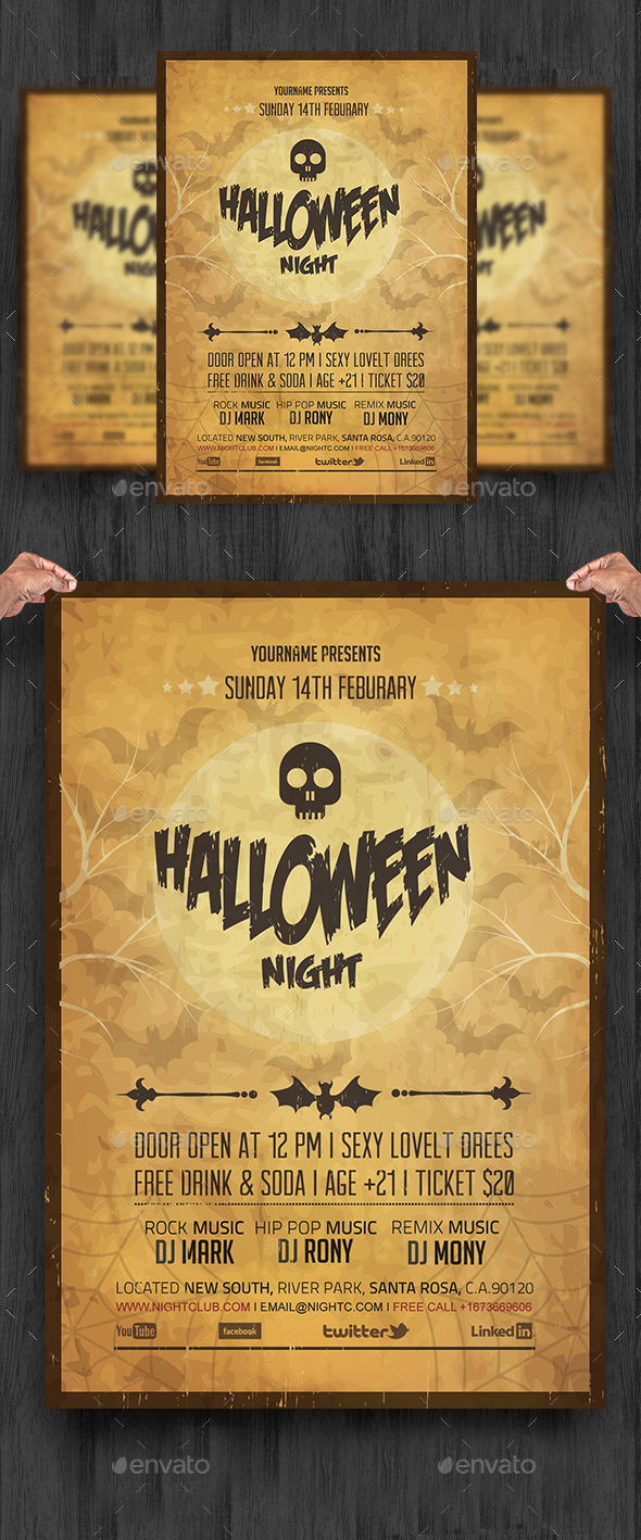Vintage Halloween Night Party Flyer - Clubs & Parties Events