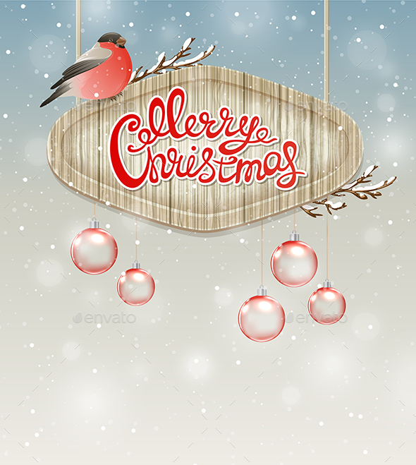 Christmas Background with Bullfinch - Christmas Seasons/Holidays