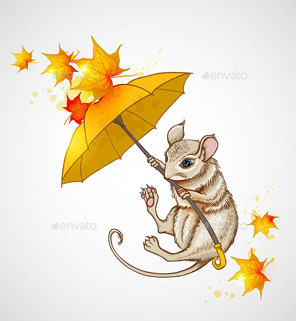 Mouse Flying Under the Umbrella - Animals Characters