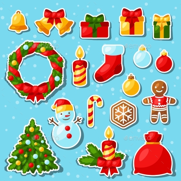 Set Of Merry Christmas And Happy New Year Sticker - Christmas Seasons/Holidays