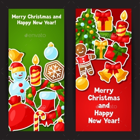 Merry Christmas And Happy New Year Sticker Banners - Christmas Seasons/Holidays