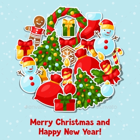 Merry Christmas And Happy New Year Sticker - Christmas Seasons/Holidays
