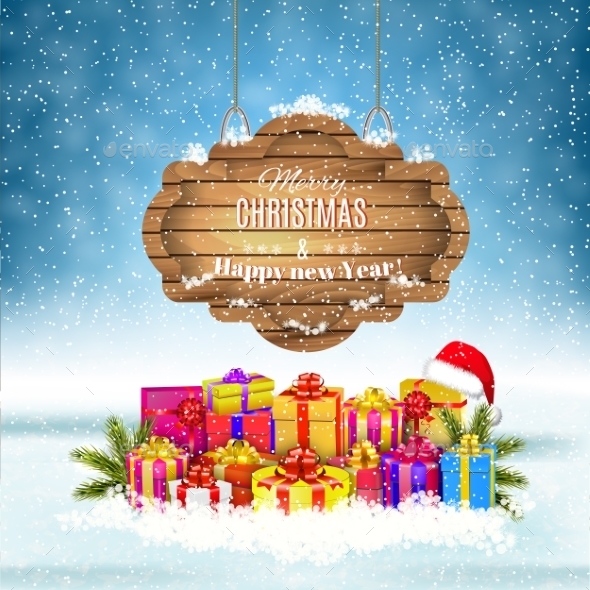 Winter Background With Presents. Vector. - Christmas Seasons/Holidays