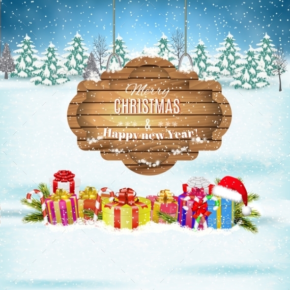 Winter Background With Presents. Vector. - Christmas Seasons/Holidays