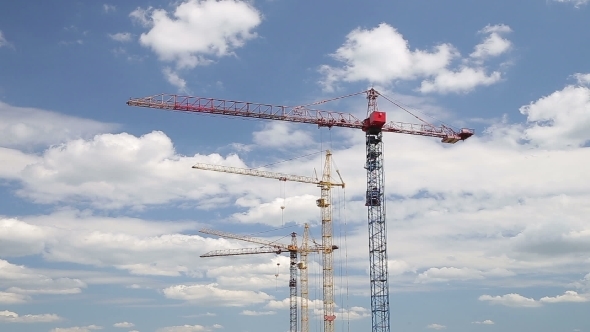 Cranes Staying Still On Construction Site Under, Stock Footage | VideoHive