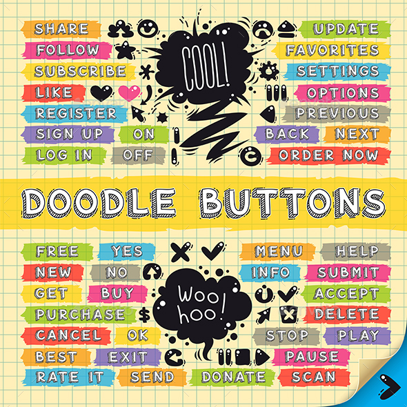 Hand Drawn Sketchy Doodle Buttons Set - Web Elements Vectors