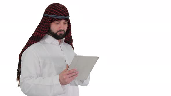 Arabic Business Man with Tablet on White Background