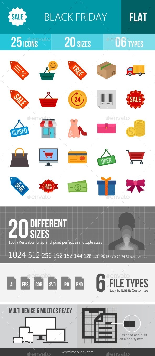 Black Friday Flat Multicolor Icons - Icons