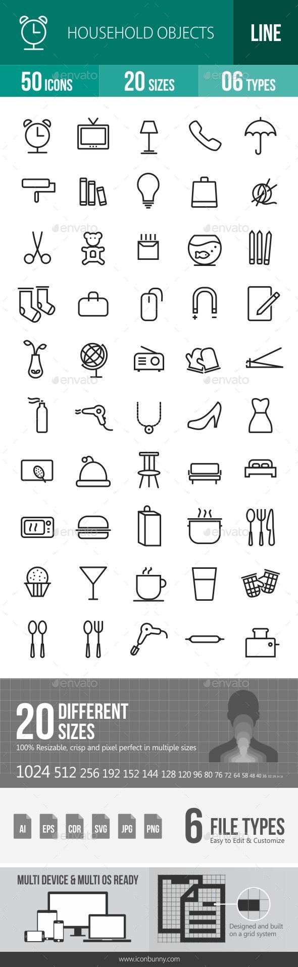 Household Objects Line Icons - Icons