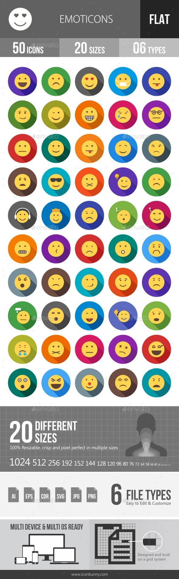Emoticons Flat Shadowed Icons - Icons