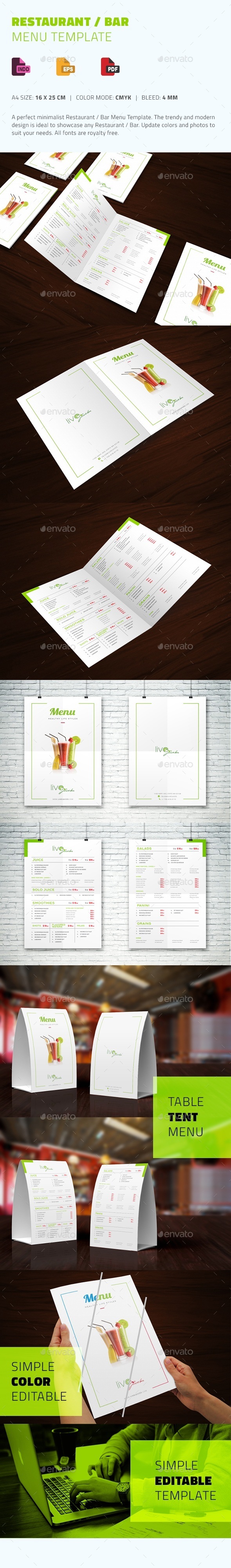 Restaurant / Bar Menu Template - Food Menus Print Templates