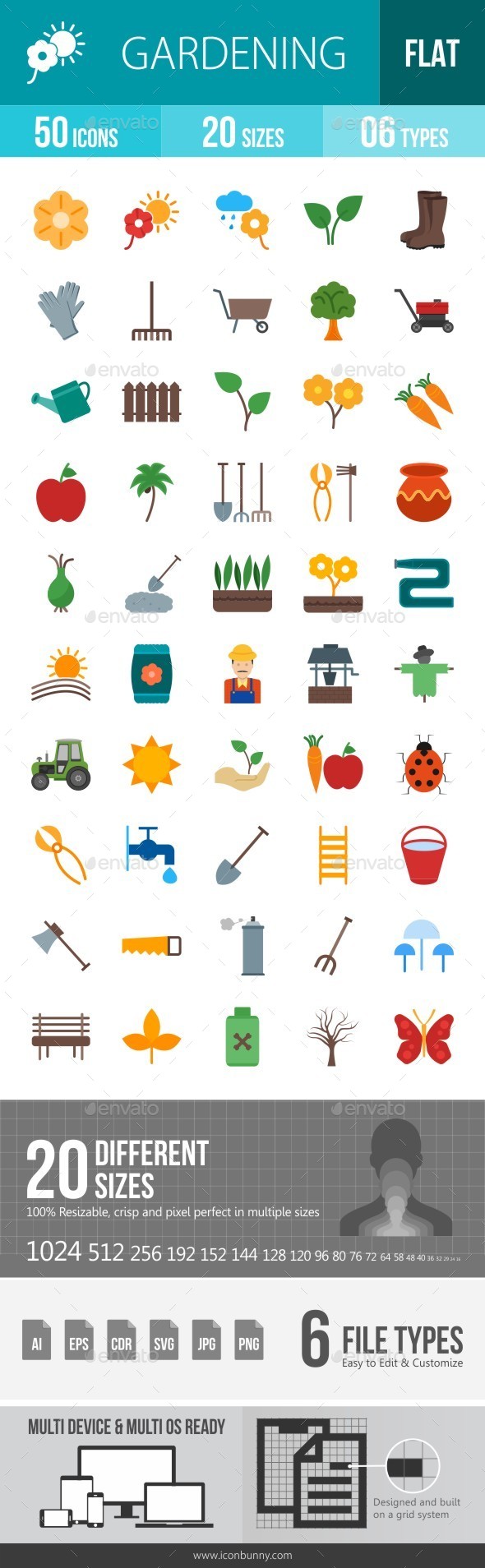 Gardening Flat Multicolor Icons - Icons