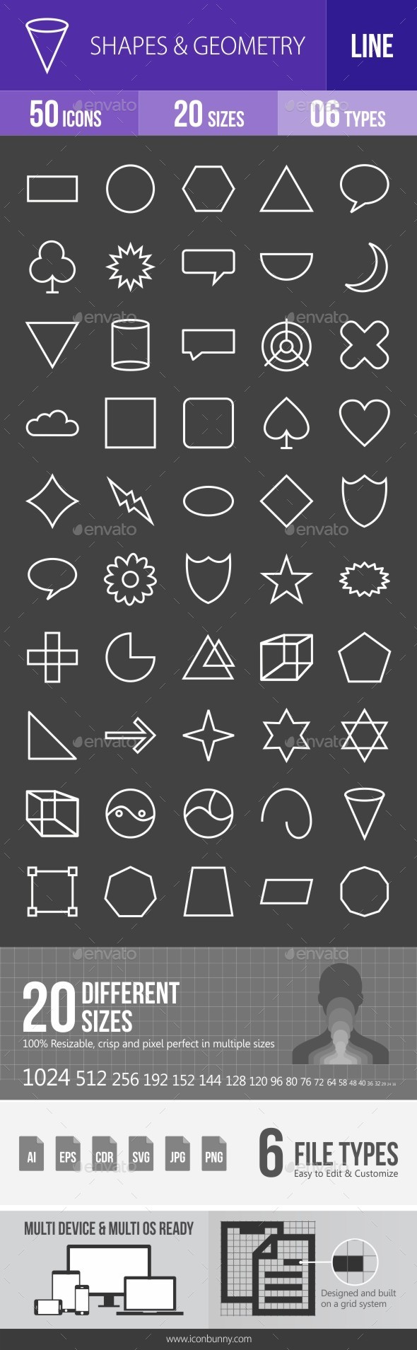 Shapes & Geometry Line Inverted Icons - Icons