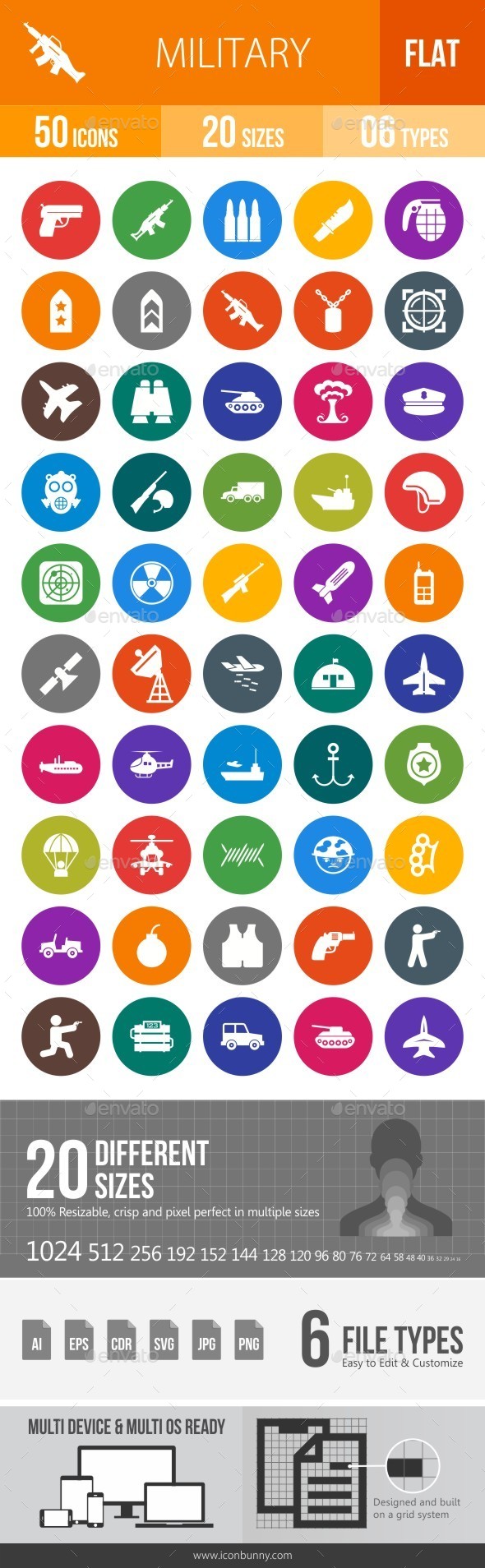 Military Flat Round Icons - Icons
