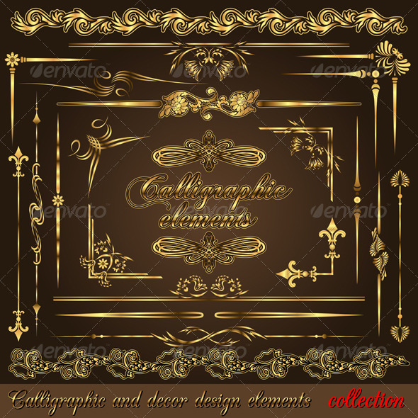 Gold calligraphic design elements vol2 - Flourishes / Swirls Decorative