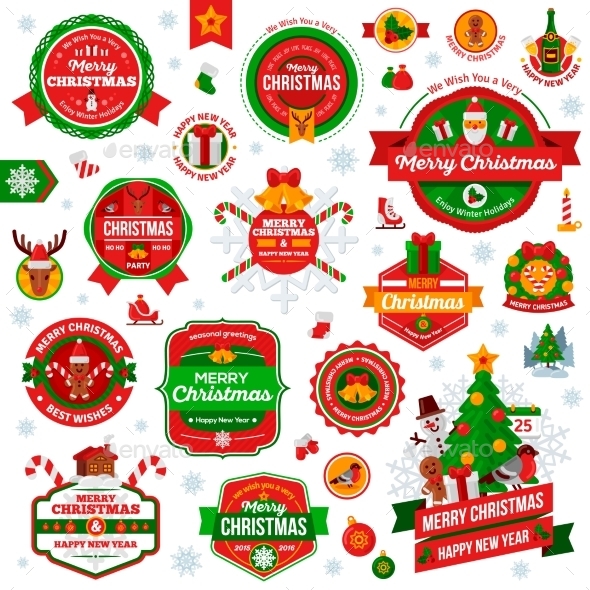 Vintage Happy New Year and Merry Christmas Badges - Christmas Seasons/Holidays
