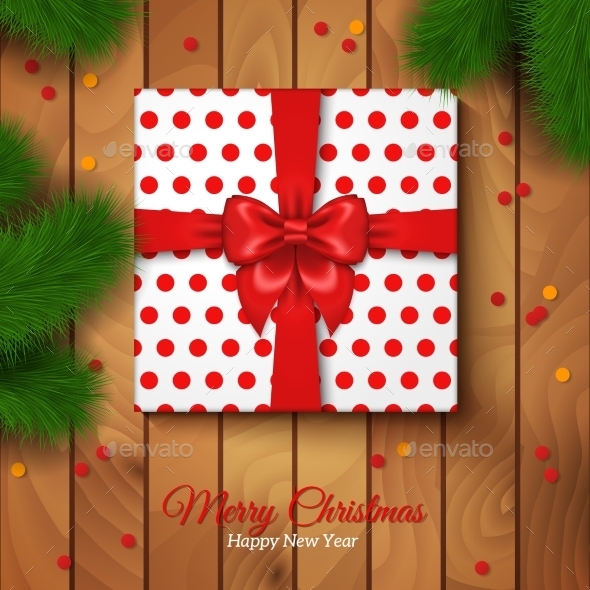 Christmas Gift Box Wrapping with Red Bow - Christmas Seasons/Holidays