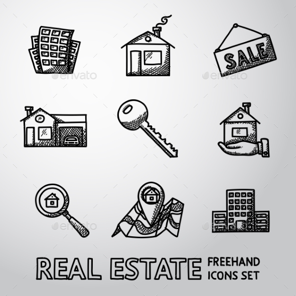 Set Of Freehand REAL ESTATE Icons - Landscape - Icons