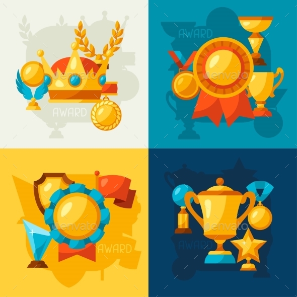 Sport Or Business Backgrounds With Award Icons - Sports/Activity Conceptual