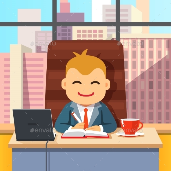 Boss CEO Sitting at the Desk with a Laptop - Concepts Business