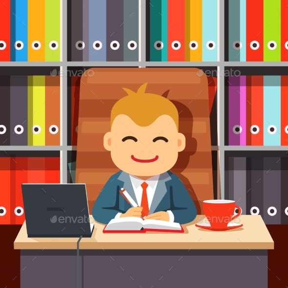 Boss CEO Sitting at the Desk in Directors Chair - Concepts Business